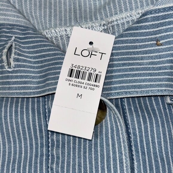 LOFT NWT Striped Denim Jean Jacket Medium Blue White Utility Button Front - Picture 7 of 14